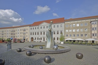 Fountain by Frank Schönemann 2007, modern art, spheres, artisan fountain, town hall square,