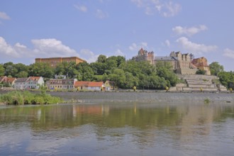 View of Carolinum Castle and Gymnasium with river Saale, Saale Valley, Renaissance, Landmark,