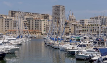 Sailing boats anchored in the Old Harbour, Marseille, Départements Bouches-du-Rhône,