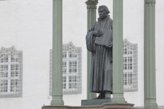 Luther monument with Bible and New Testament, Martin Luther, inscription, hands, carry, open, open,