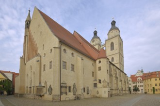 Gothic UNESCO St Mary's Church with twin towers, town church, Luther city Wittenberg, Fläming,