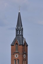 Tower of the neo-Gothic St Mary's Church, brick church, church tower, spire, town church,