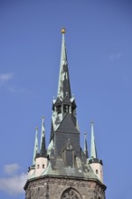 Spire, Red Tower, free-standing, landmark, market square, Halle an der Saale, Saxony-Anhalt,