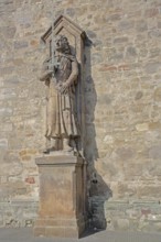 Roland statue on the Red Tower, Market Square, Halle an der Saale, Saxony-Anhalt, Germany