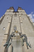 Late Gothic Market Church of Our Lady and Dragon Fountain, Renaissance, landmark, twin towers, view