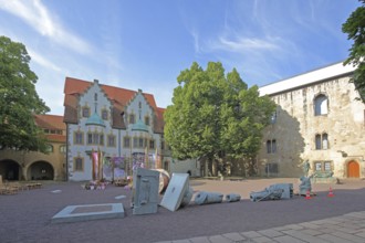 Art installation and sculptures in the inner courtyard of the art museum, Moritzburg, Halle an der