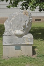 Monument to the poet and writer Heinrich Heine, stone sculpture, head, oversize, University Square,