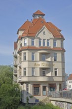 Building Klaustor, inscription, Klausbrücke, Halle an der Saale, Saxony-Anhalt, Germany