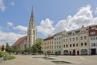 St Maximi's Church and Two Worlds Fountain by Bernd Göbel, Entenplan, Merseburg, Saxony-Anhalt,