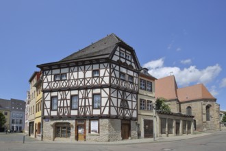Historic half-timbered house, market square, Merseburg, Saxony-Anhalt, Germany