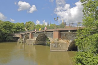 Neumarkt Bridge over the Saale, stone arch bridge, Saale Valley, Merseburg, Saxony-Anhalt, Germany