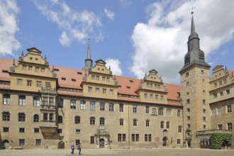 Inner courtyard with tower of the castle built in 1265, art history museum, landmark, Merseburg,