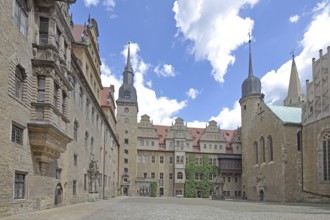 Inner courtyard with tower of the castle built in 1265 and cathedral, art history museum, landmark,