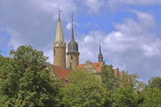 Towers of the cathedral and castle, landmark, Merseburg, Saxony-Anhalt, Germany