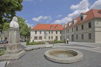 Bach monument, bust, Johann Sebastian Bach, sculpture, monument, fountains and houses, Bachplatz,