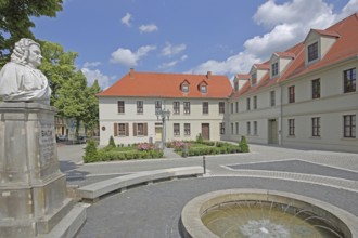 Bach monument, bust, Johann Sebastian Bach, sculpture, inscription, year, fountain, memorial,