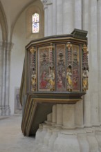 Pulpit with wood carving and decorations from the late Romanesque UNESCO Cathedral of St Peter and
