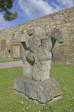 Sculpture The Dream by Peter Fiedler 1999, modern art, stone sculpture, horse figure, equestrian