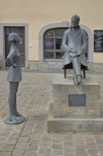 Monument to philosopher Friedrich Nietzsche, bronze sculpture, modern art, standing female figure,