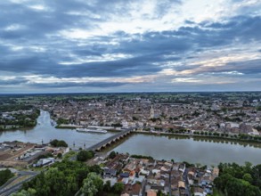 Twilight over Libourne from a drone, Gironde, Nouvelle-Aquitaine, Saint-Émilion and Pomerol,