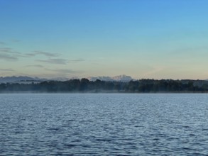 View over Lake Starnberg to the Zugspitze, Bavaria, Germany