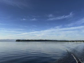 View over Lake Starnberg to the Alps, Bavaria, Germany
