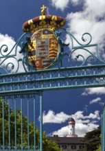 Entrance gate to Bad Homburg vor der Höhe Castle with the White Tower, Hesse, Germany