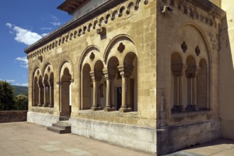 Neo-Romanesque hall in the inner courtyard of Bad Homburg vor der Höhe Castle, Hesse, Germany