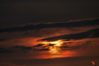 Setting evening sun, rain clouds, Bavaria, Germany