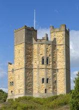 Yellow rendering on stonework conservation project, Orford Castle, Suffolk, England, UK