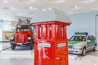Gallery of helpers with rescue and police vehicles. The Mercedes-Benz Museum in Stuttgart presents