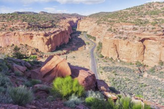Road winding up canyon, Grand Staircase Escalante National Monument, Utah, USA, North America
