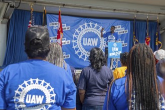 Detroit, Michigan USA - 7 June 2025 - Members of the United Auto Workers rally to support Rev.
