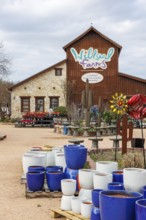 Plants and pots for sale at the Wildseed Farms nursery in Fredericksburg, Texas, USA