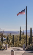American flag flying near the entrance to the Organ Pipe Cactus National Monument in southern