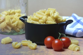 Italian pasta, Radiatori variety, in pots