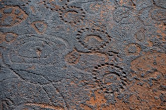 Detail of patterns on a rock slab, petroglyphs, rock engravings, Twyfelfontein, Kunene, Namibia