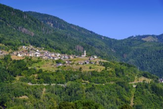 Capriana on the mountainside, from the Comuna di Valfloriana, Cembra Valley, Val di Cembra,