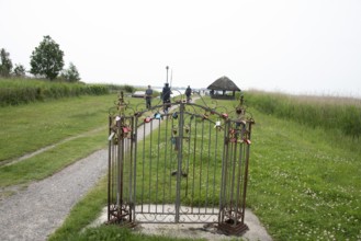 Metal gate with locks Bodstedter Bodden in Wieck, Mecklenburg-Vorpommern, Germany