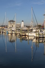Sailboats and fishing boats docked in the Small Craft Harbor at Gulfport, Mississippi, USA