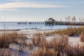 Fishing pier in the Gulf of Mexico at Gulfport, Mississippi, USA