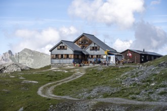 Cabane de Prafleuri mountain hut in mountain landscape, Valais, Western Alps, Switzerland