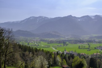 View of the Leitzach valley and Elbach, from the Schwarzenberg near Hundham, Leitzach valley, Upper