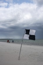 Thick, dark rain clouds gather over the Baltic Sea, Prerow, Mecklenburg-Vorpommern, Germany