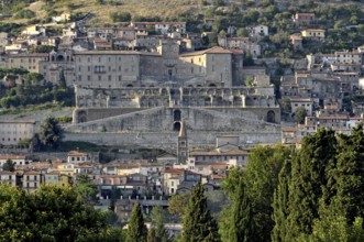 Baroque palace Palazzo Colonna Barberini above terraces of the temple complex, ruins of the