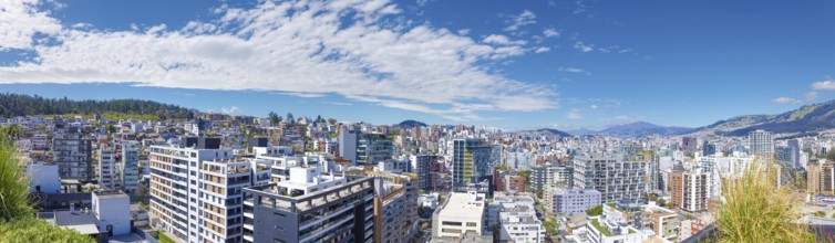 Quito, Ecuador. Panoramic skyline of Carolina Park modern condominiums in central business district