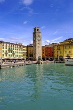 Harbour basin with Piazza Novembre with Torre Apponale, Riva del Garda, Lake Garda, Trentino, Italy