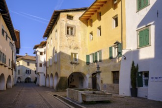 Arcades, archways in the old town centre, Neumarkt, Unteretsch, South Tyrol, Italy