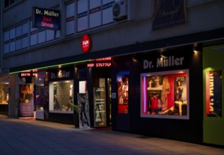 Night shot, Shop window, Display, Shop, Sexshop Dr. Müller, Eros-Center, Advertisement, Stuttgart,