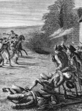 Skirmish at Lexington, the first military clash of the American War of Independence, fought on 19